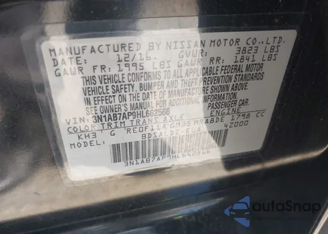 2017 Nissan Sentra Sv from USA, damaged, VIN 3N1AB7AP9HL662566